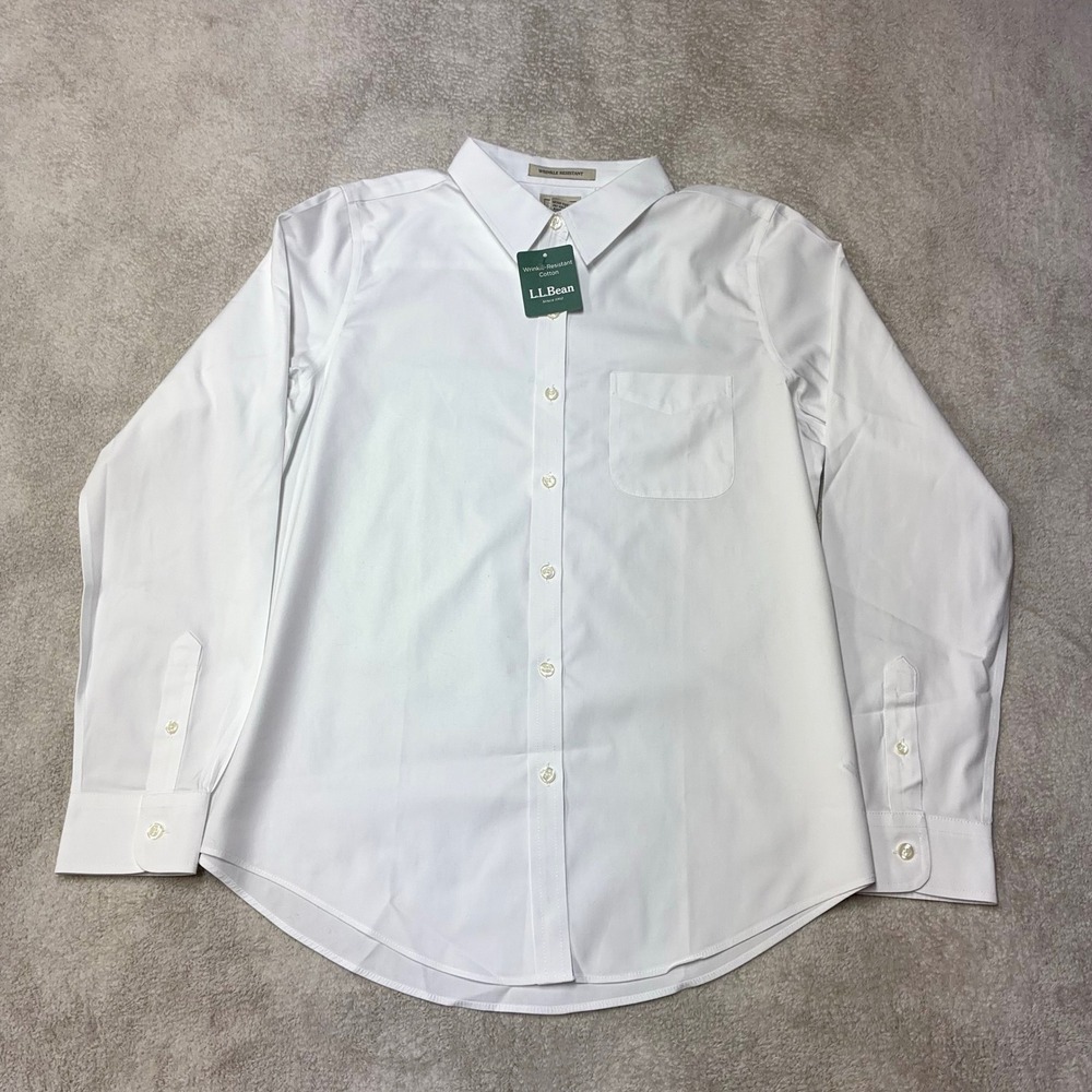 NWT L.L. Bean Wrinkle Resistant Cotton Shirt White Button Down 211444 Mens M